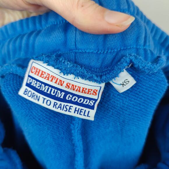 Cheatin Snakes Sweatpants Mens XS Blue Camp Destroyer Skater Joggers Lounge - Picture 6 of 8